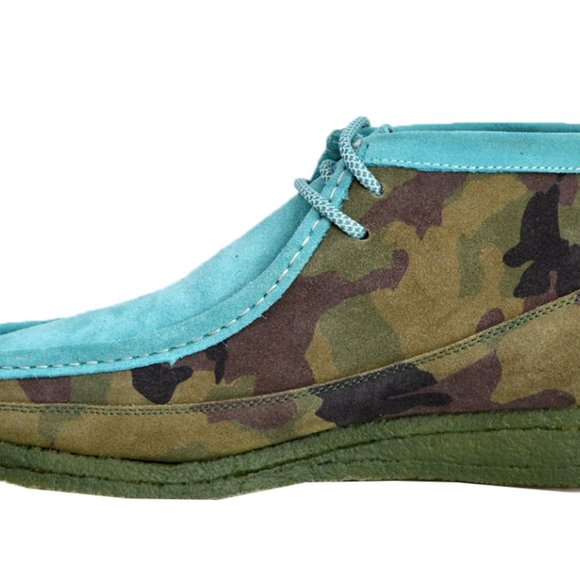 British Walkers Wallabee Boot Style Men's Aqua Camouflage Leather And Suede - Picture 2 of 2